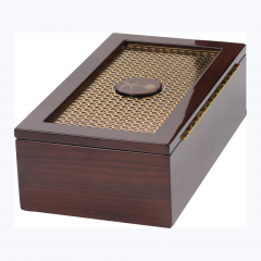 Wholesale Brown Wooden Lacquered Packaging Cigar Box With Gold Metal Sheet / Wooden Decoretion Box