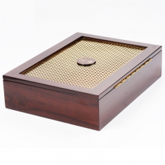 High Quality Brown Wooden Lacquered Packaging Gift Box With Gold Metal Sheet / Wooden Decoretion Box