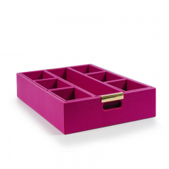 Wooden Separated Jewelry Storaging Rosy PU Trays With Metal Handles