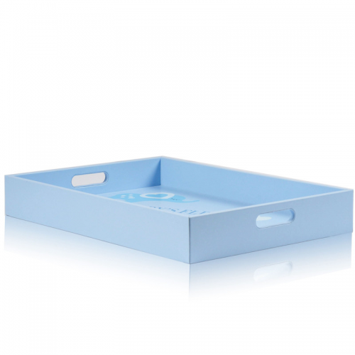 Small Baby Blue Lovely Wooden Leather Serving Trays With Handles Wholesale Wood Tray With Handles