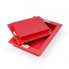 Small Wooden  Leather Serving Trays With Metal Handles Wholesale