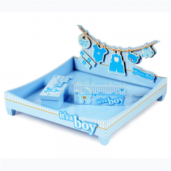 Baby Wooden Cute Square Storage Blue/Pink Painting Tray With Beautiful Painting Wholesale