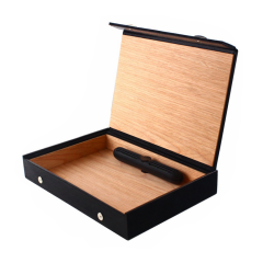 SAWTRU Black Rectangle Faux Leather Unfinished Wooden Cigar Boxes