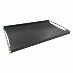 High-end Wooden Black Leather Serving Tray With Metal Handles