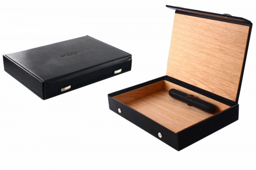 SAWTRU Black Rectangle Faux Leather Unfinished Wooden Cigar Boxes