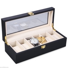 6 Slots Elegant High-end  Matt Finish Wooden Watch Box  with Glass Lid