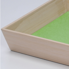Log Diamond Wholesale Small Wooden Serving Tray With Green/Orange Leather Wholesale