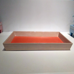 Log Diamond Wholesale Small Wooden Serving Tray With Green/Orange Leather Wholesale