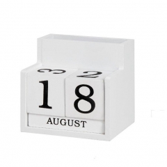 SAWTRU Wholesale Small White Painting Wooden Calendar While a Pen Container for Office