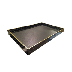 Large High-end Black Painting Wooden Leather Serving Tray With Gold Foil Decoration Wholesale Set