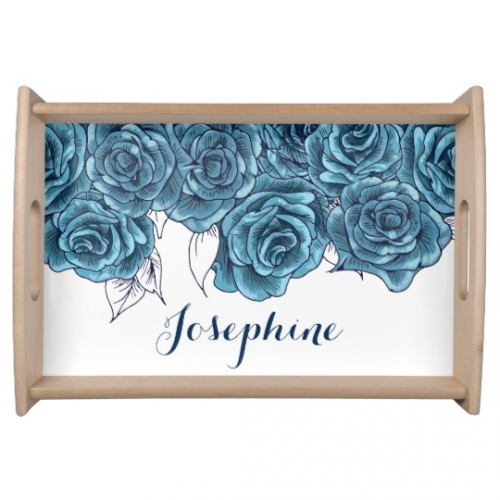 Personalized Shabby Chic Vintage Blue Roses tray