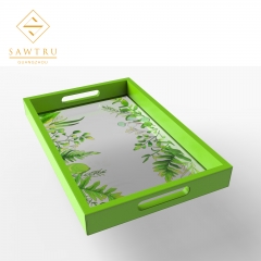 Carving Acrylic Painting woodenTray With Comfortable Handles Guangzhou Wholesale